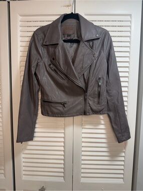 Blank NYC Taupe/Gray Faux Leather Moto Jacket